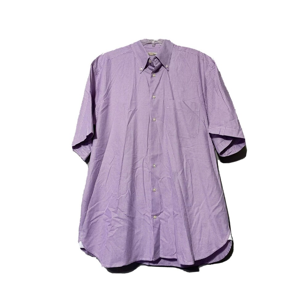 Peter Millar Mens Purple White Check Button Short Sleeve Shirt Size Large